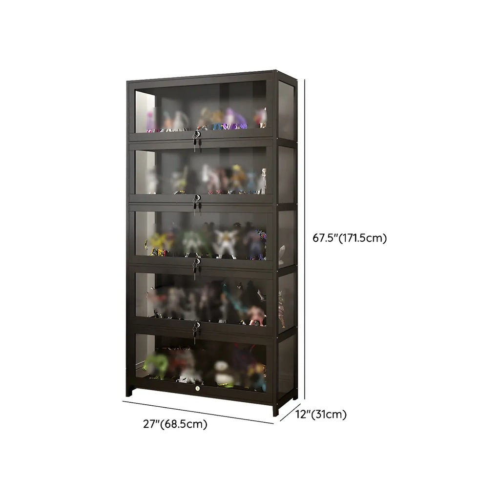 Vitrine moderne en verre noir pour figurines, idéale pour le salon