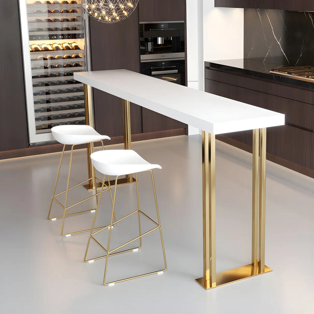 Tables de bar en bois blanc glamour et fer doré