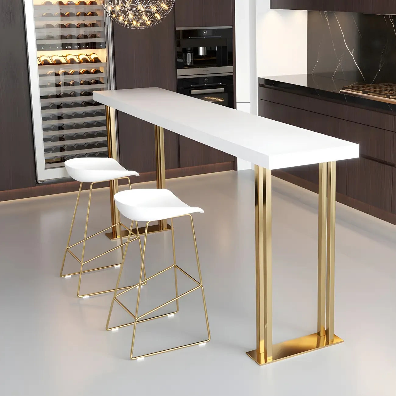 Tables de bar en bois blanc glamour et fer doré