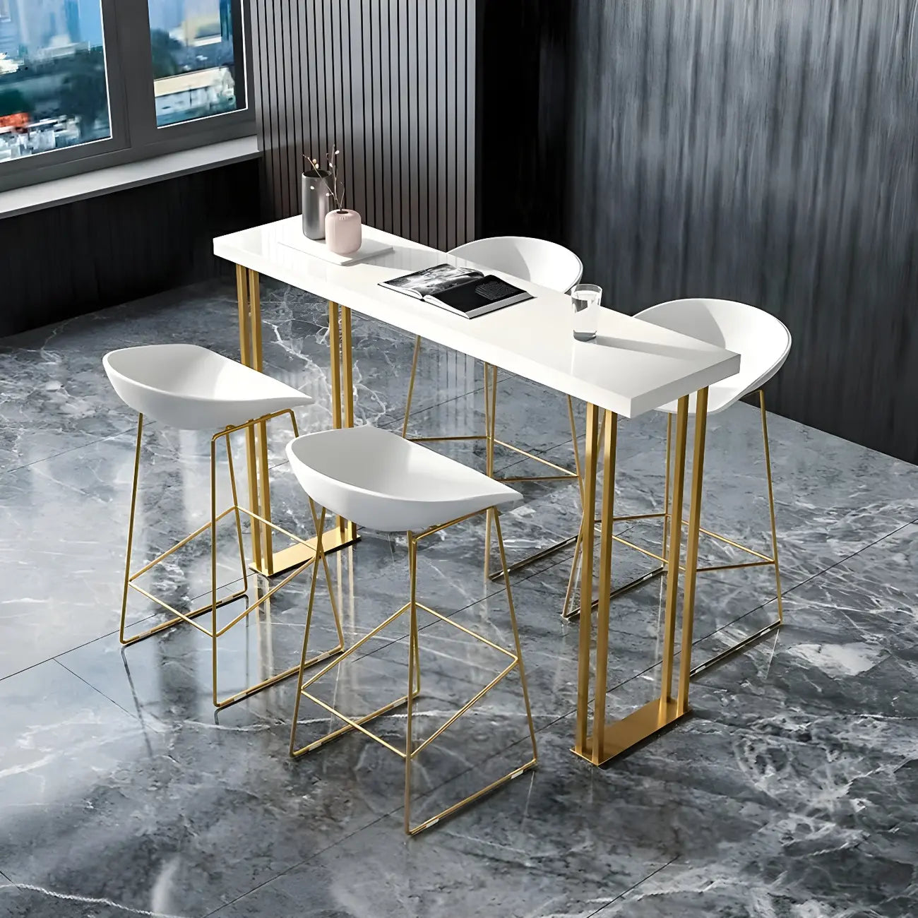 Tables de bar en bois blanc glamour et fer doré