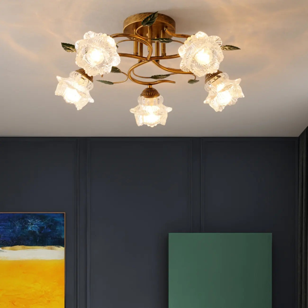 Plafonnier semi-encastré à LED cristal 5/9 lumières pour intérieur