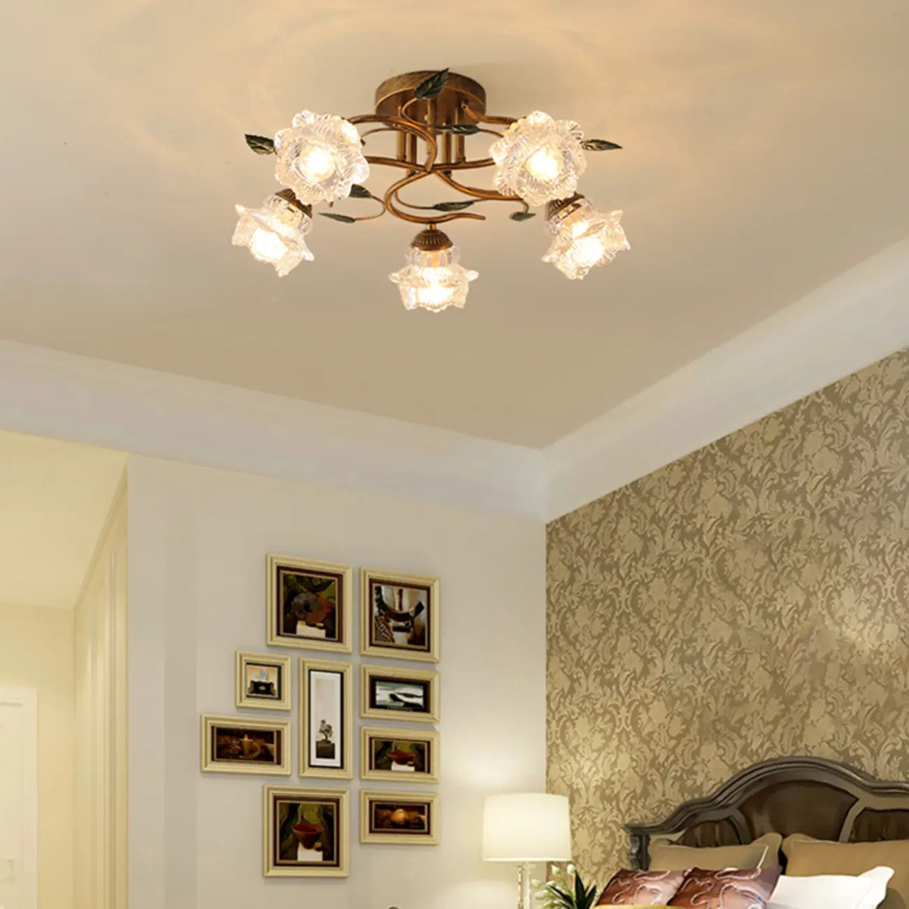 Plafonnier semi-encastré à LED cristal 5/9 lumières pour intérieur