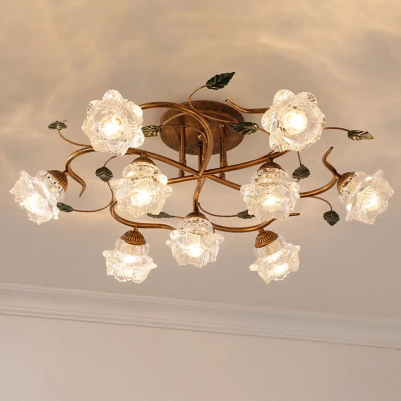 Plafonnier semi-encastré à LED cristal 5/9 lumières pour intérieur