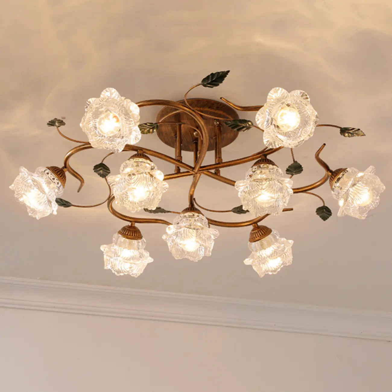 Plafonnier semi-encastré à LED cristal 5/9 lumières pour intérieur