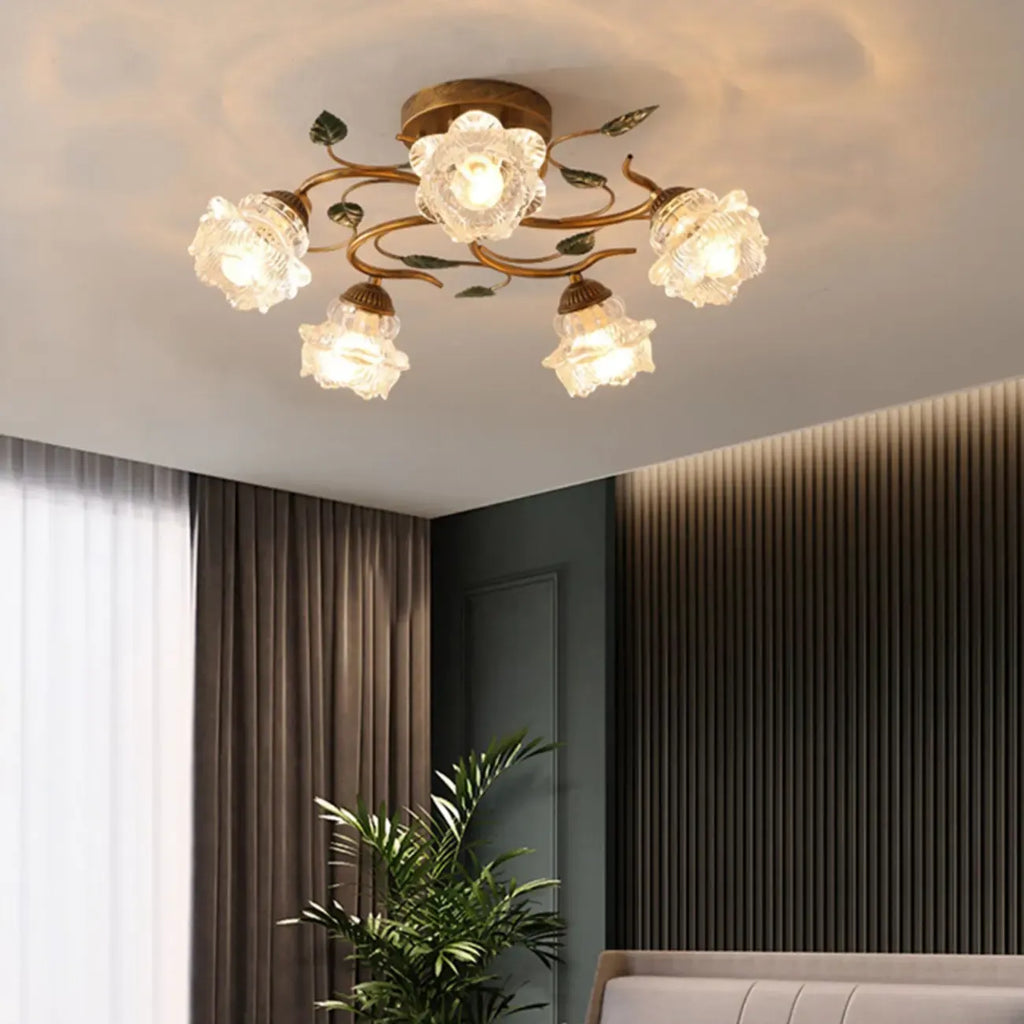 Plafonnier semi-encastré à LED cristal 5/9 lumières pour intérieur