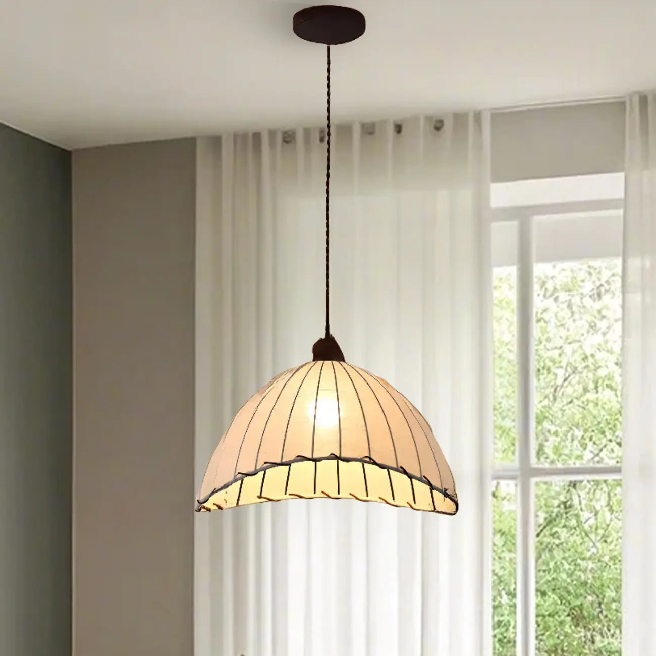 Suspension en forme de dôme avec corde en tissu blanc pour usage résidentiel