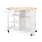 Desserte de cuisine roulante, chariot de rangement de cuisine avec plateau en bois, chariot de rangement domestique moderne avec porte, 3 étagères, tiroir