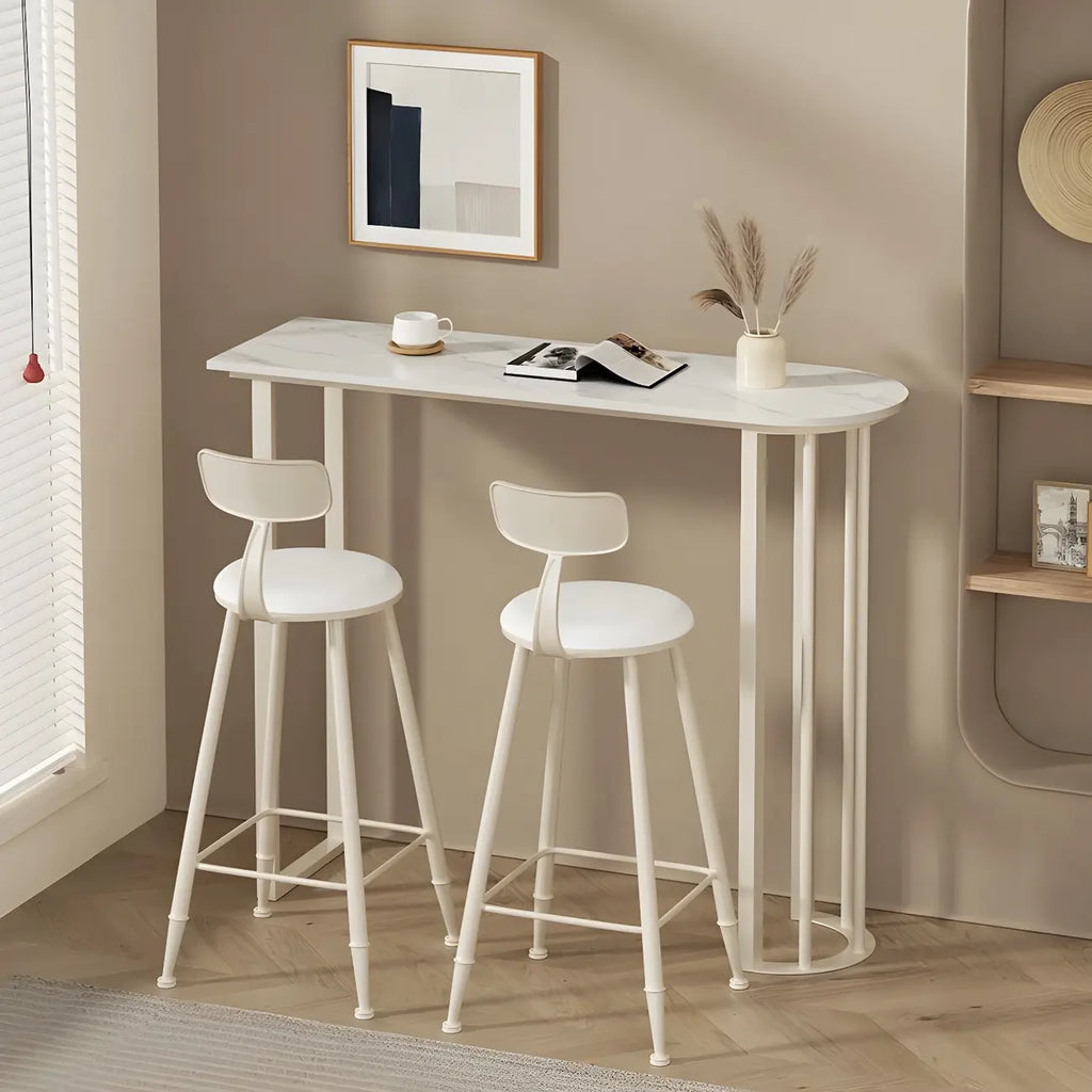 Tables de bar modernes en pierre blanche de forme libre avec piètement en fer