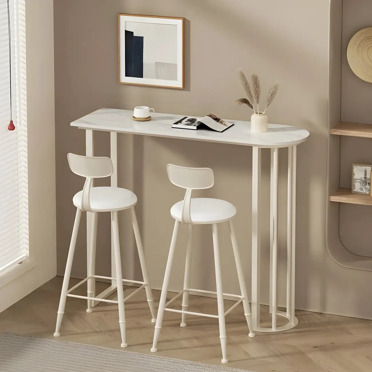 Tables de bar modernes en pierre blanche de forme libre avec piètement en fer