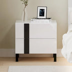Ensemble de lit plateforme queen moderne Roomfitters 3 pièces, finition brillante, cadre lumineux, 2 tables de chevet, blanc