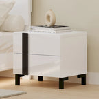 Ensemble de lit plateforme queen moderne Roomfitters 3 pièces, finition brillante, cadre lumineux, 2 tables de chevet, blanc