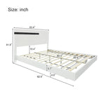 Ensemble de lit plateforme queen moderne Roomfitters 3 pièces, finition brillante, cadre lumineux, 2 tables de chevet, blanc