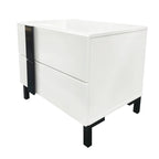 Ensemble de lit plateforme queen moderne Roomfitters 3 pièces, finition brillante, cadre lumineux, 2 tables de chevet, blanc