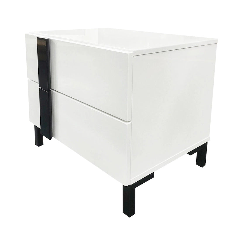 Ensemble de lit plateforme queen moderne Roomfitters 3 pièces, finition brillante, cadre lumineux, 2 tables de chevet, blanc