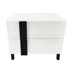 Ensemble de lit plateforme queen moderne Roomfitters 3 pièces, finition brillante, cadre lumineux, 2 tables de chevet, blanc