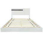 Ensemble de lit plateforme queen moderne Roomfitters 3 pièces, finition brillante, cadre lumineux, 2 tables de chevet, blanc