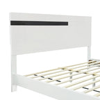Ensemble de lit plateforme queen moderne Roomfitters 3 pièces, finition brillante, cadre lumineux, 2 tables de chevet, blanc