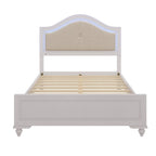 Lit Roomfitters en bois, format double/queen, tête de lit incurvée éclairée, cadre rembourré, sans sommier, gris crème