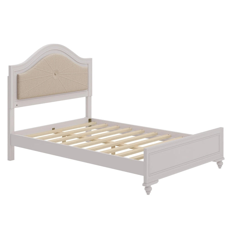 Lit Roomfitters en bois, format double/queen, tête de lit incurvée éclairée, cadre rembourré, sans sommier, gris crème