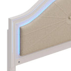 Lit Roomfitters en bois, format double/queen, tête de lit incurvée éclairée, cadre rembourré, sans sommier, gris crème
