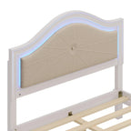 Lit Roomfitters en bois, format double/queen, tête de lit incurvée éclairée, cadre rembourré, sans sommier, gris crème