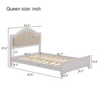 Lit Roomfitters en bois, format double/queen, tête de lit incurvée éclairée, cadre rembourré, sans sommier, gris crème