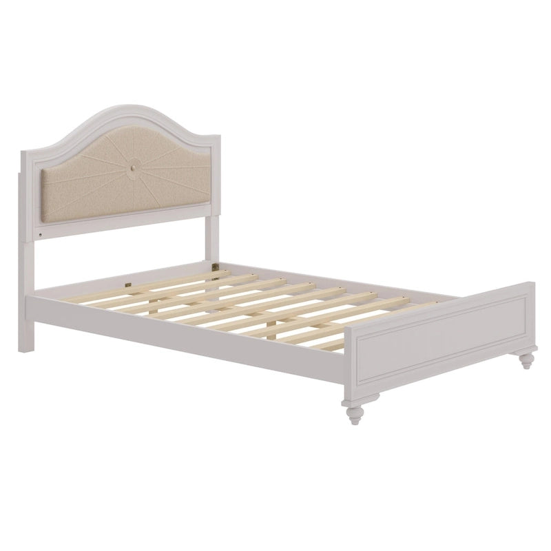 Lit Roomfitters en bois, format double/queen, tête de lit incurvée éclairée, cadre rembourré, sans sommier, gris crème