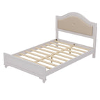 Lit Roomfitters en bois, format double/queen, tête de lit incurvée éclairée, cadre rembourré, sans sommier, gris crème