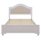 Lit Roomfitters en bois, format double/queen, tête de lit incurvée éclairée, cadre rembourré, sans sommier, gris crème