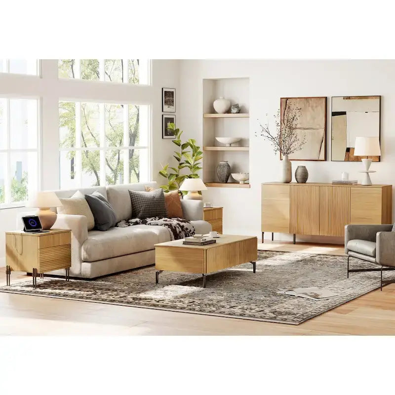 Ensemble de meubles de chambre modernes 3 pièces WAMPAT, comprenant un buffet, un ensemble de 2 tables de chevet,