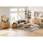 Ensemble de meubles de chambre WAMPAT 4 pièces, commode cannelée 6 tiroirs 47 po, buffet 61 po, 2 tables de chevet avec station de recharge, chêne