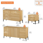 Ensemble de meubles de chambre WAMPAT 4 pièces, commode cannelée 6 tiroirs 47 po, buffet 61 po, 2 tables de chevet avec station de recharge, chêne