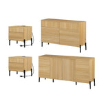 Ensemble de meubles de chambre WAMPAT 4 pièces, commode cannelée 6 tiroirs 47 po, buffet 61 po, 2 tables de chevet avec station de recharge, chêne