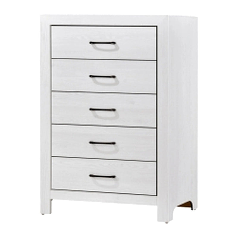 Ensemble de chambre à coucher Ko trois pièces pour lit double, détails de panneaux, poignées en métal noir, blanc