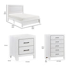 Ensemble de chambre à coucher Ko trois pièces pour lit double, détails de panneaux, poignées en métal noir, blanc
