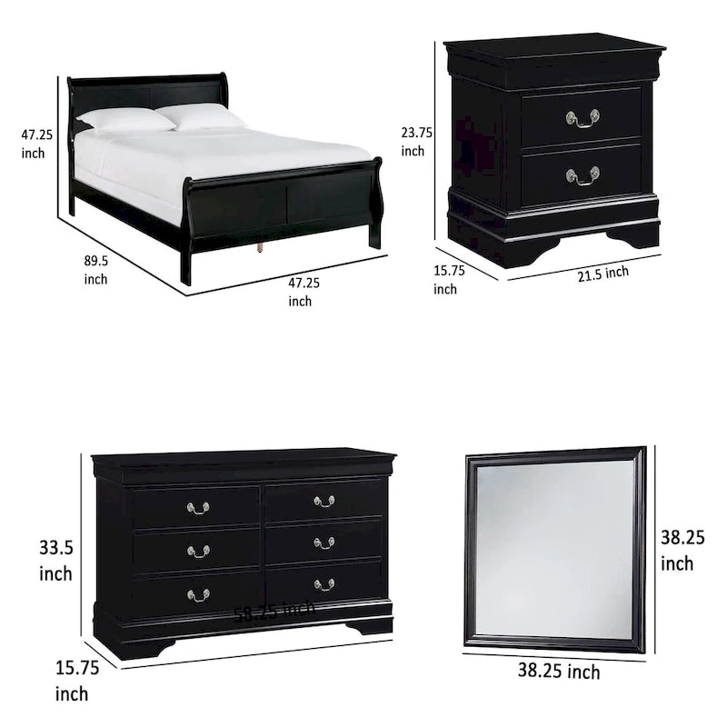 Ensemble de chambre à coucher Fy quatre pièces pour lit queen size, poignées en métal nickel antique, noir