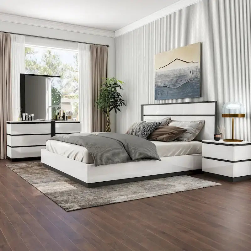 Ensemble de chambre à coucher moderne Conjira 4 pièces en bois blanc avec plateforme, de Furniture of America