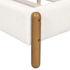 Ensemble de chambre à coucher 3 pièces : cadre de lit avec tête de lit épaisse capitonnée en bouclette, pieds en bois massif, ensemble de 2 tables de chevet avec porte coulissante de style grange.