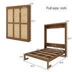 Lit escamotable en bois massif et rotin avec étagère de rangement latérale
