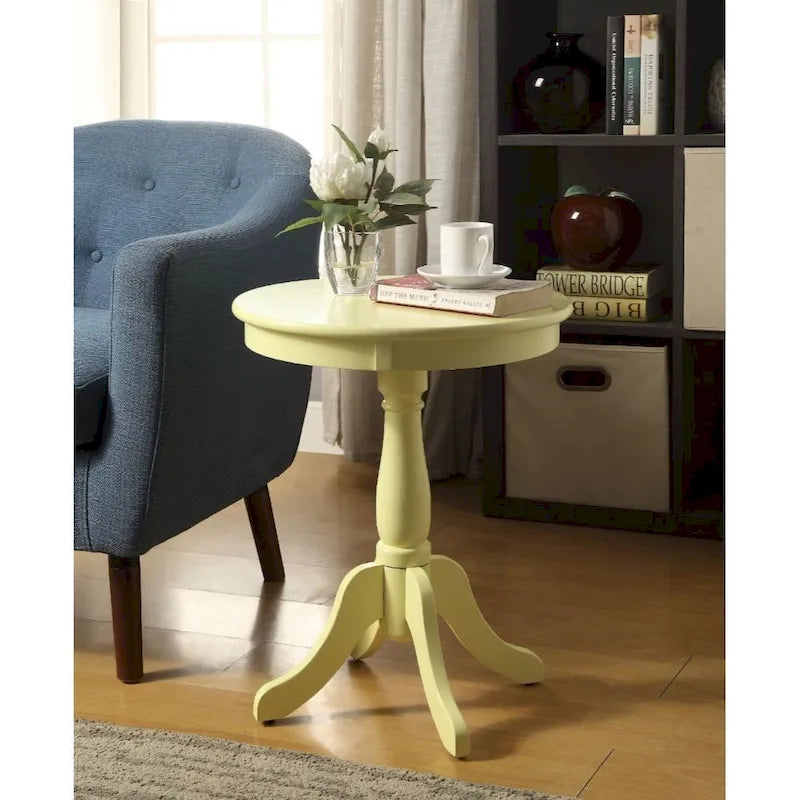 Table d'appoint ou de chevet ronde en bois avec piédestal et finition mate pour salon ou chambre - 18L x 18W x 22H
