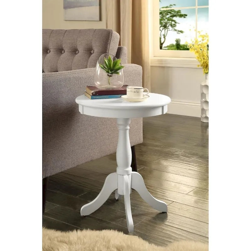 Table d'appoint ou de chevet ronde en bois avec piédestal et finition mate pour salon ou chambre - 18L x 18W x 22H