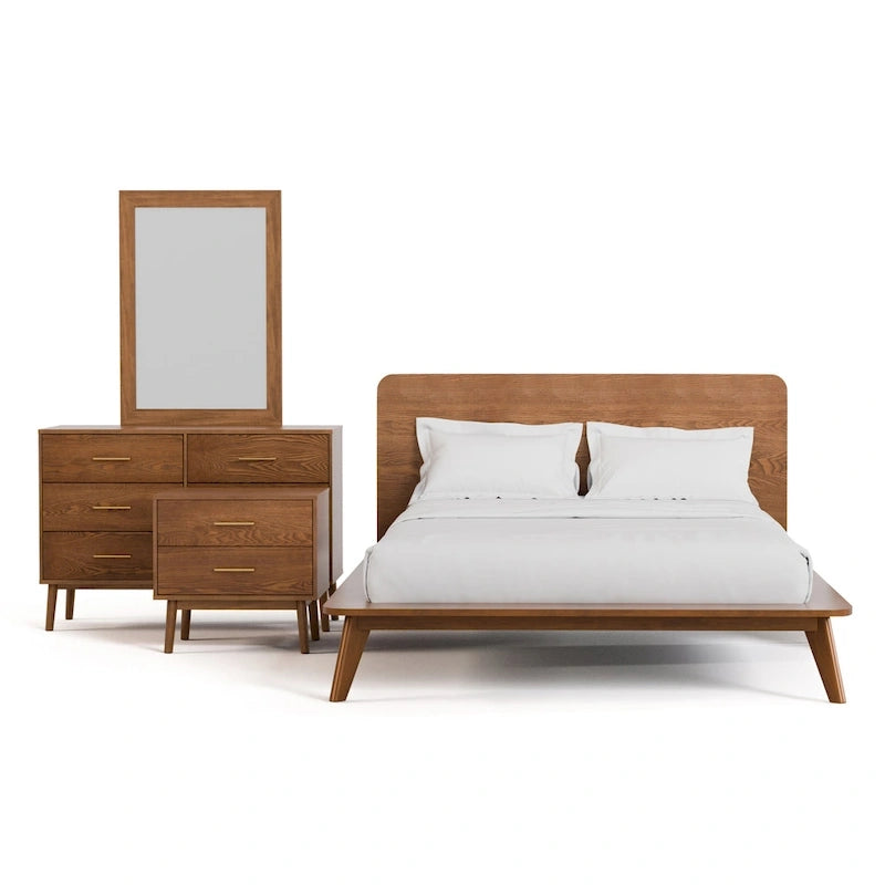 Ensemble de chambre à coucher à plateforme basse 4 pièces Beau Midcentury de Furniture of America