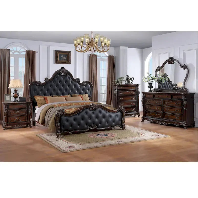 Ensemble de chambre à coucher traditionnel Eugene 6 pièces en bois massif de Furniture of America