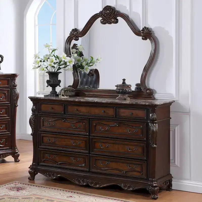 Ensemble de chambre à coucher traditionnel Eugene 6 pièces en bois massif de Furniture of America