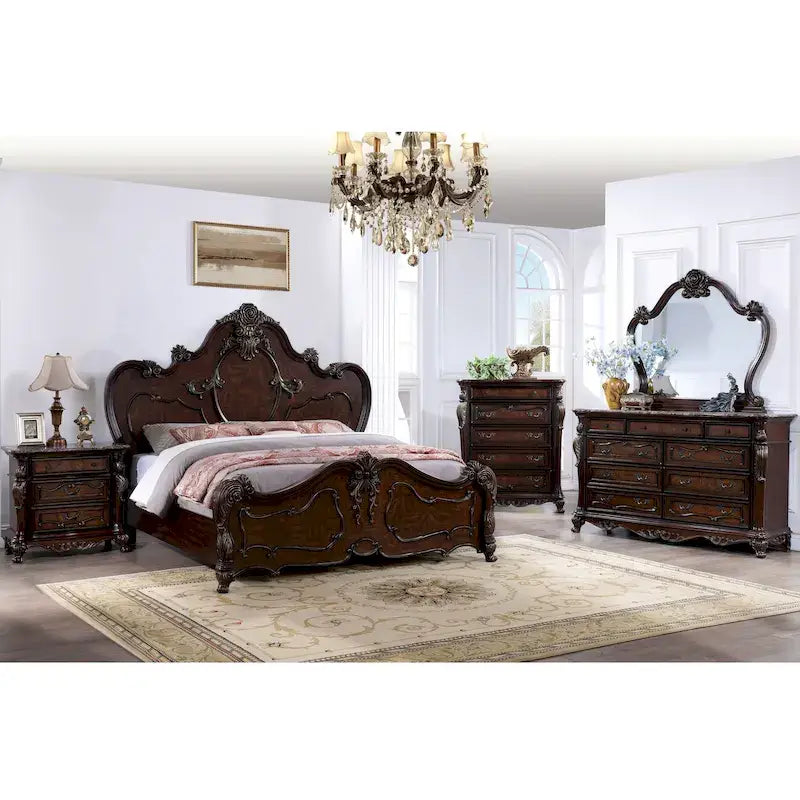 Ensemble de chambre à coucher traditionnel Eugene en bois massif, 6 panneaux, de Furniture of America
