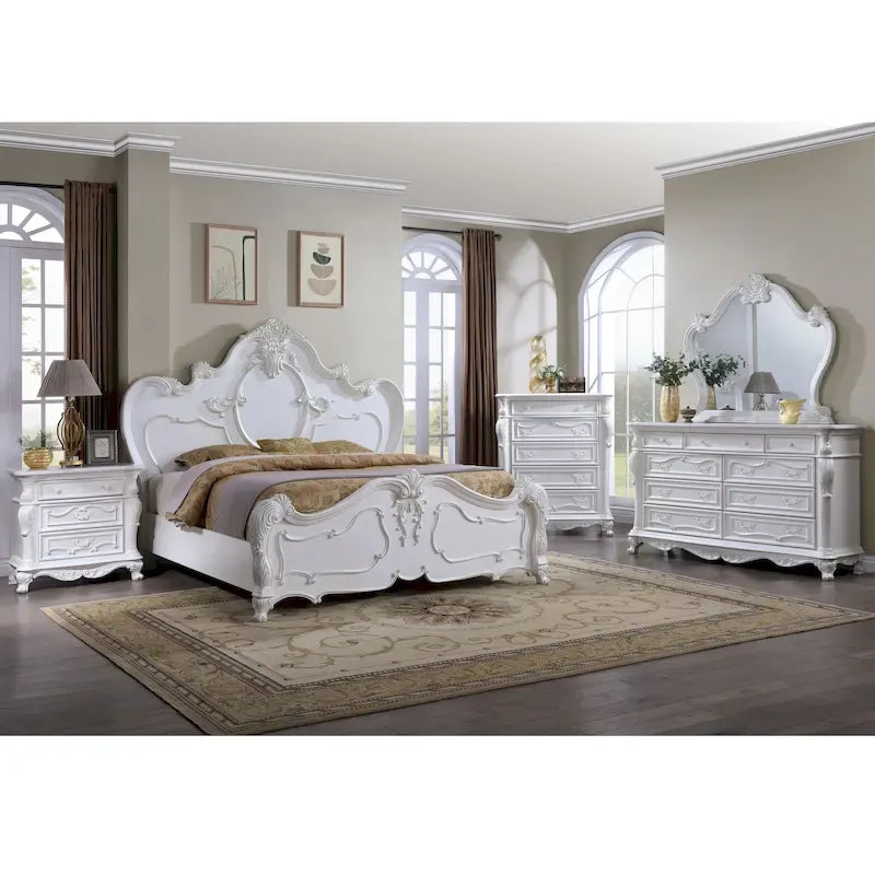 Ensemble de chambre à coucher traditionnel Eugene en bois massif, 6 panneaux, de Furniture of America