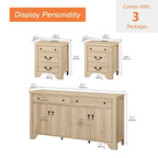 Ensemble de chambre à coucher WAMPAT style ferme 3 pièces, buffet de 150 cm de large et ensemble de 2 tables de chevet en bois avec station de recharge