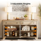 Ensemble de chambre à coucher WAMPAT style ferme 3 pièces, buffet de 150 cm de large et ensemble de 2 tables de chevet en bois avec station de recharge