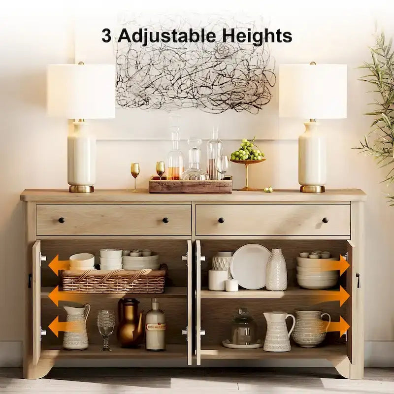 Ensemble de chambre à coucher WAMPAT style ferme 3 pièces, buffet de 150 cm de large et ensemble de 2 tables de chevet en bois avec station de recharge