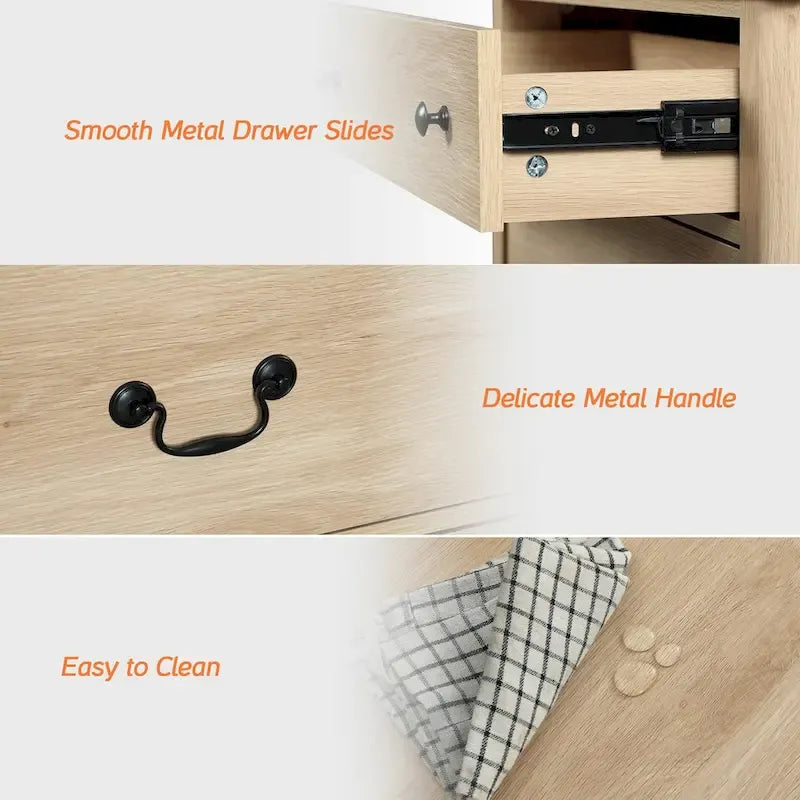 Ensemble de chambre à coucher WAMPAT style ferme 3 pièces, buffet de 150 cm de large et ensemble de 2 tables de chevet en bois avec station de recharge